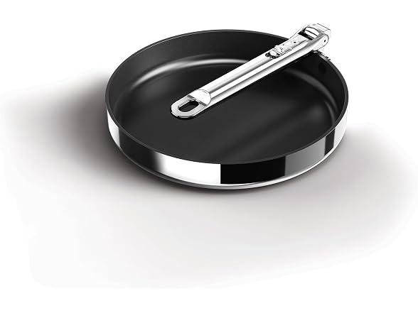 Joseph Joseph Space Steel 9.5" Nonstick Stainless-Steel Frying Pan Skillet with Folding Handle, Ceramic Coating, Induction & Oven Safe