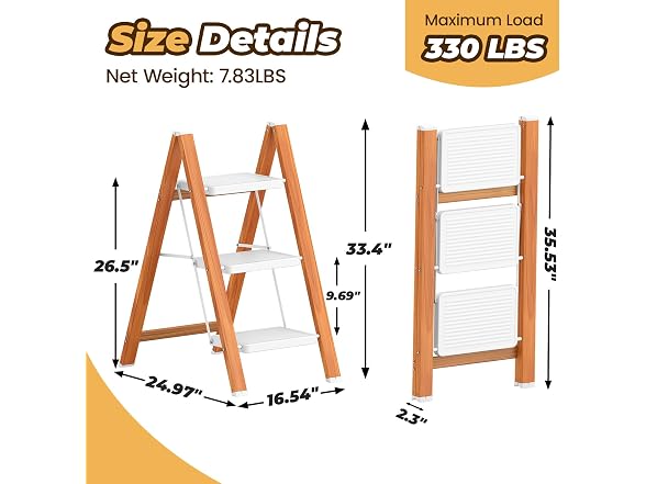 HBTower 3-Step Aluminum Folding Ladder