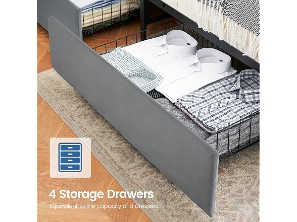 IDEALHOUSE Full Bed, 4 Drawers, Grey
