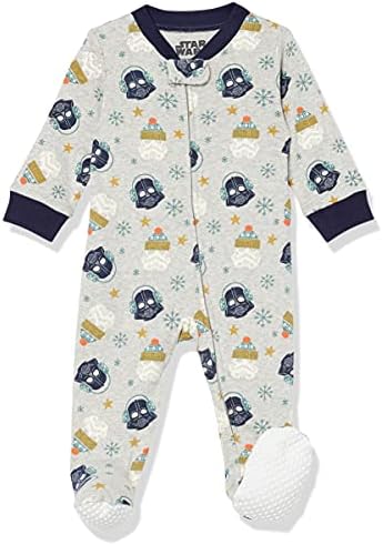 Amazon Essentials Disney | Marvel | Star Wars Unisex Babies' Snug-Fit Cotton Footed Pajamas, Star Wars Winter - Sleep & Play, 3-6 Months