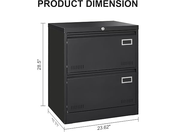 2-Drawer Metal File Cabinet, Lock, Black
