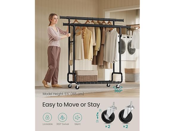 SONGMICS Clothes Rack Ink Double Rod