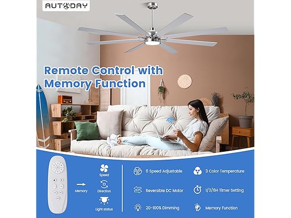 Autoday Ceiling Fan with Light | 72in