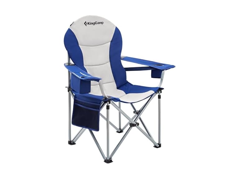 KingCamp Oversized Camping Folding Chair with Lumbar Support, Heavy Duty Ergonomic Padded Arm Chair with Cooler Bag, Cup Holder, Portable for Outdoor