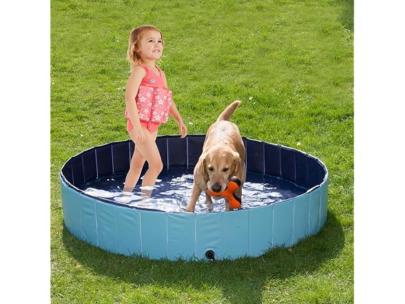 OWNPETS Foldable Pet Pool with Bath Brush, C