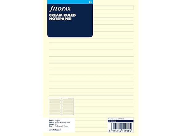 Filofax A5 Cream Ruled Notepaper