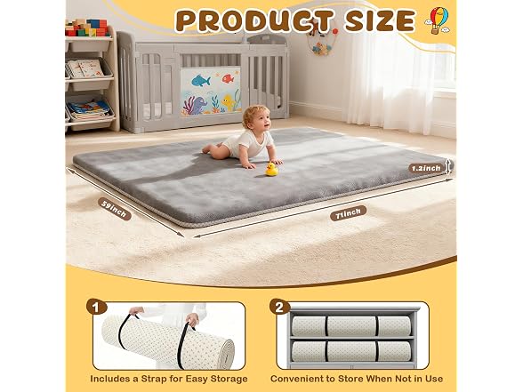 Yozoia Grey Baby Play Mat 71" x 59"