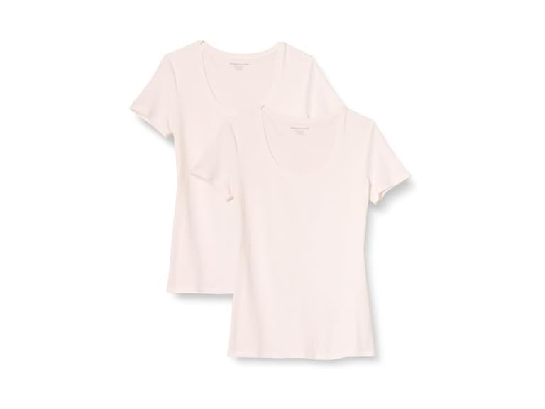 Amazon Essentials Women's Regular-Fit Short-Sleeve Scoop Neck T-Shirt, Pack of 2, White, Medium