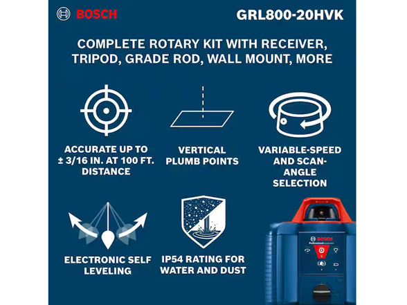 Bosch GRL800-20HVK 800ft Red Rotary Laser Level Kit