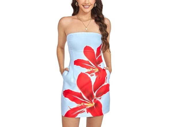 Yulaviniee Womens Strapless Mini Dress