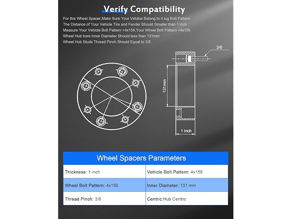 ECCPP 2PCS 1 inch 4 Lug Wheel Spacers 4x156 to 500