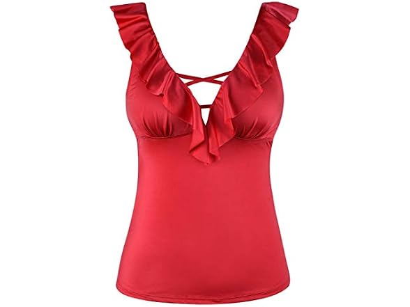 Septangle Women (10) V Neck Swimsuit Ruffled Tops