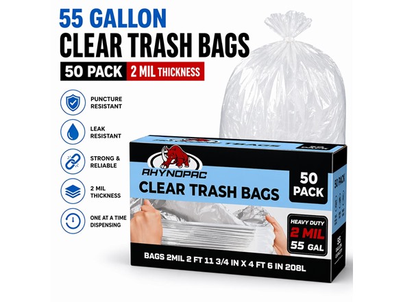 55 Gallon 2 Mil Clear Trash Bags