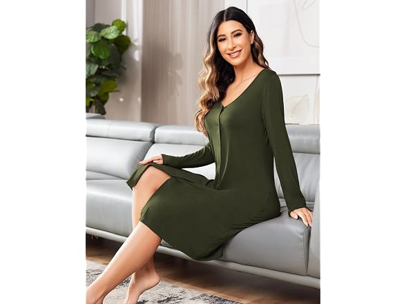 Ekouaer (S) Long Sleeve Nightgown Sleep Dress
