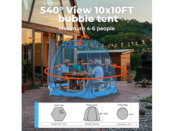 Pop Up Bubble Tent for 4-8 People 10x10ft