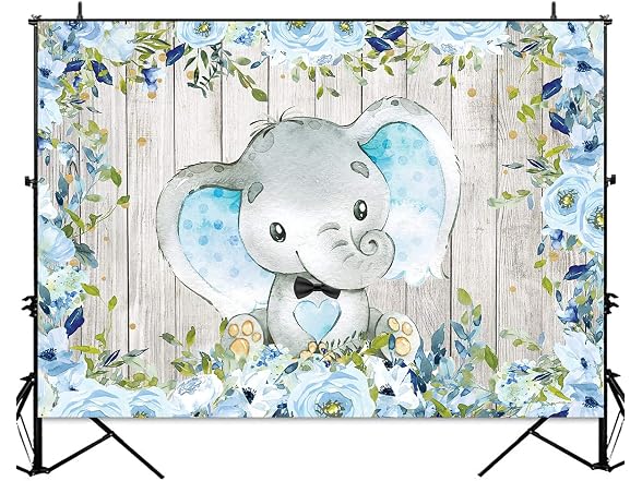 Sensfun Floral Elephant Backdrop Blue