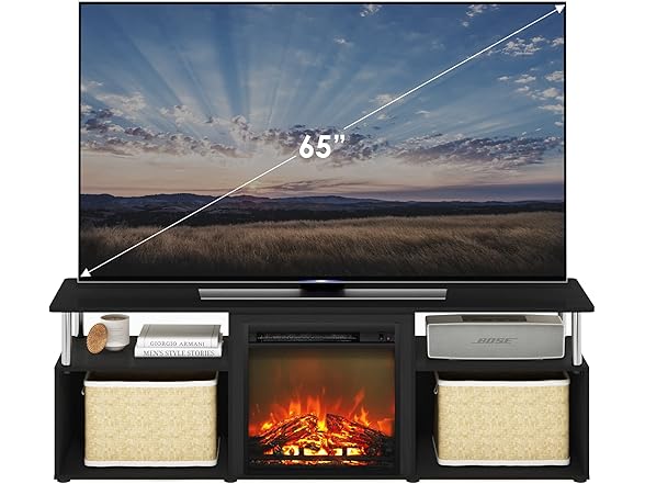 Furinno Jensen Open Storage Fireplace TV Center