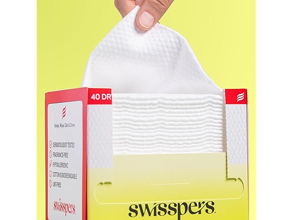Swisspers Premium 100% Cotton Dry Facial Wipes 40 Count