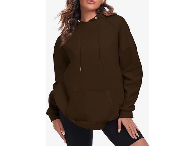 FKEEP Oversize Hoodies Women Fleece Crewneck Sweatshirt Casual Long Sleeve Pullover Tops with Pockets(Coffee,Medium)