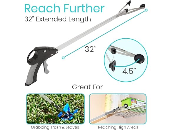 Vive Suction Cup Grabber Reacher 32in