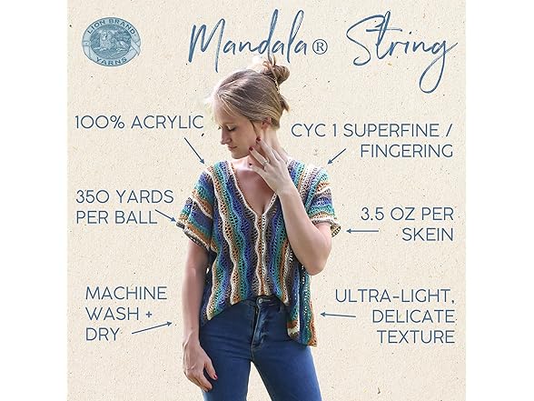 Lion Brand Yarn Mandala String, Fingering Yarn