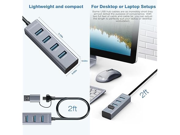 4-Port USB 3.0 Hub Aluminum USB Port Extender