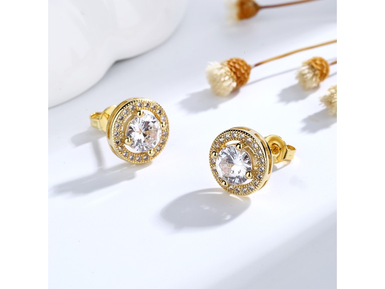 AAA IGT-DAAS-DES246-G Sterling Silver Halo Stud Earrngs Gold