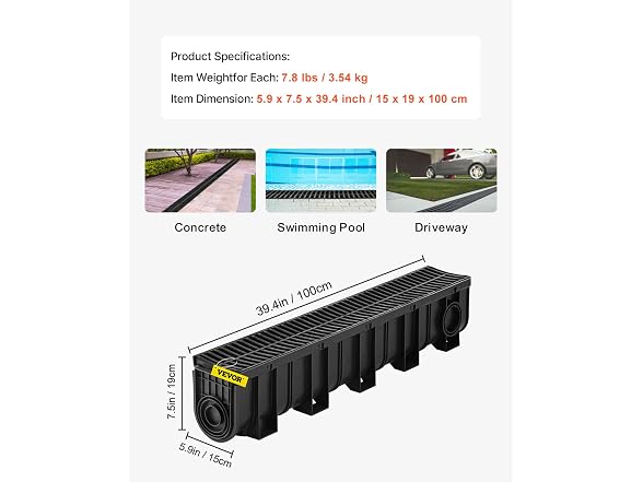 Trench Drain System, Channel Driveway-4Pack