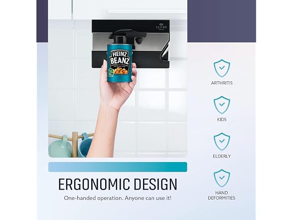 Elitra 3-in-1 Under the Cabinet Electric Can Opener, Black