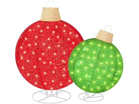 2Pcs Lighted Pop-Up Outdoor Christmas Ornaments Set, 35 Inch