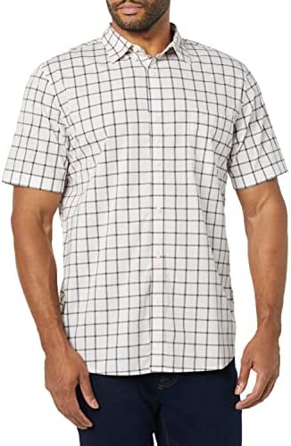 Amazon Essentials Men's Slim-Fit Short-Sleeve Poplin Shirt, Pink White Buffalo Plaid, X-Large