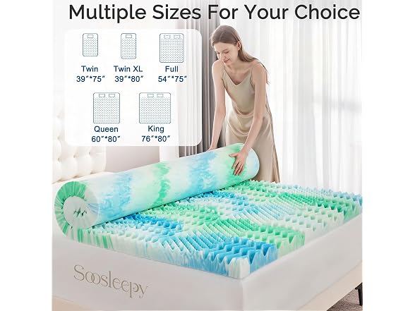 SOOSLEEPY 2 Inch 7-Zone Memory Foam Mattress Topper