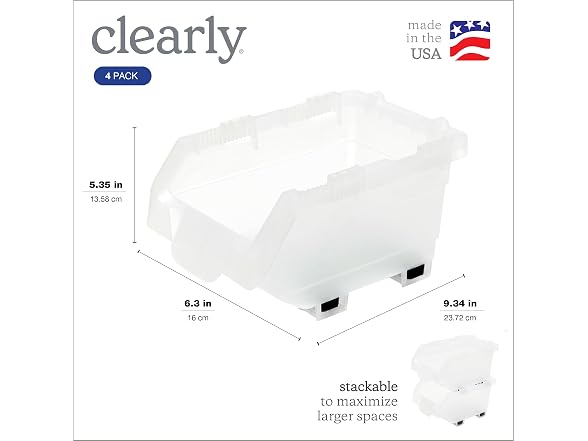 Clearly Stacking Bin, 4 Pack