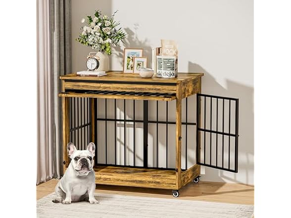 Dog Crate Furniture, Double Door Wooden Indoor Dog Kennel