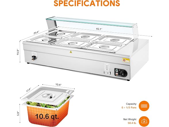 WILPREP 6-Pan Commercial Food Warmer