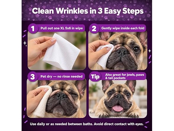 Petazy Pet Wrinkle Wipes for Face Folds