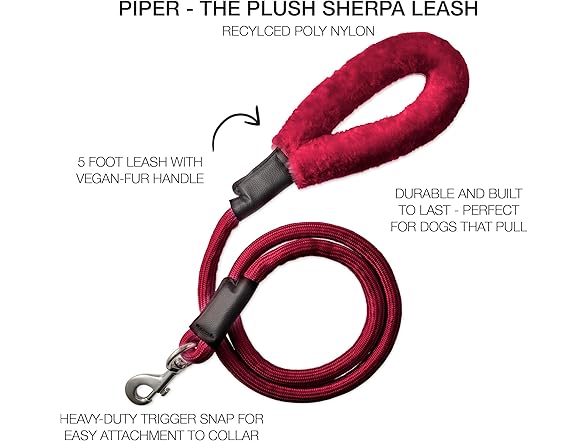Pet Passion Plush Dog Leash with Cozy Sherpa