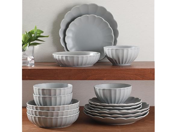 Malibu Shore 16 Piece Scallop Stoneware Dinnerware Set - Blue