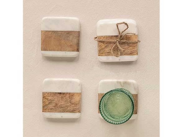 Marble & Acacia Wood Coasters, Set of 4