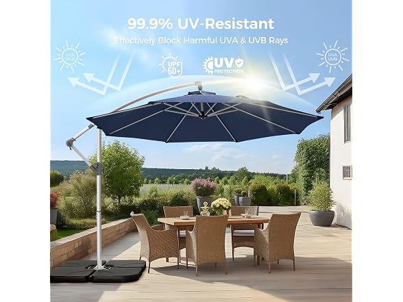 Fangflower 10FT Offset Patio Umbrella, Blue