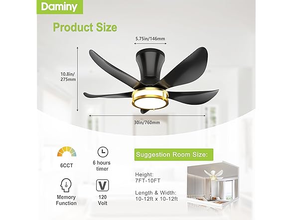 DAMINY Ceiling Fan with Light | 30In