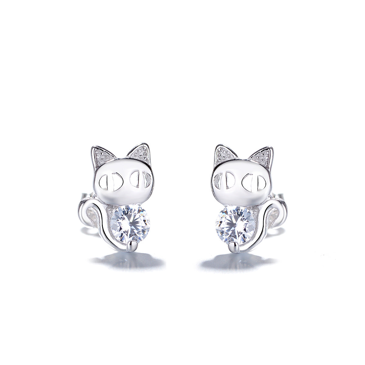Sterling Silver Crystal Cat Earrings - Gallery 3