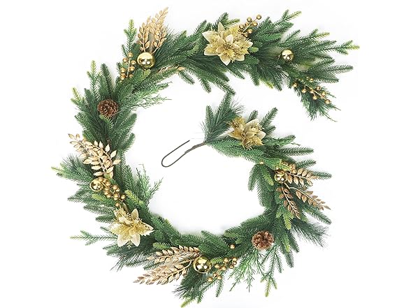 TISEMENT Norfolk Pine Garlands with Gold Flowers