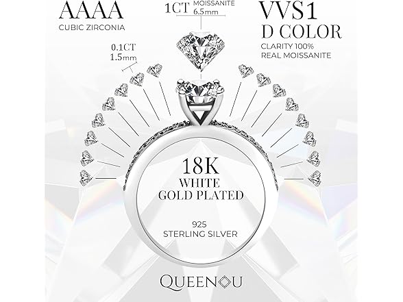 QUEENOU Moissanite Engagement Rings Size 6