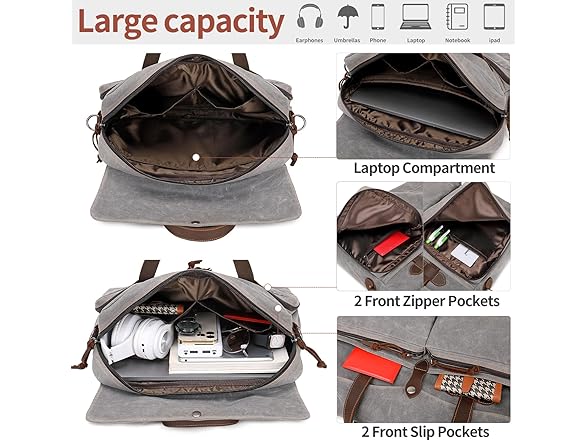 BOVIP 15.6" Canvas Messenger Bag, Gray