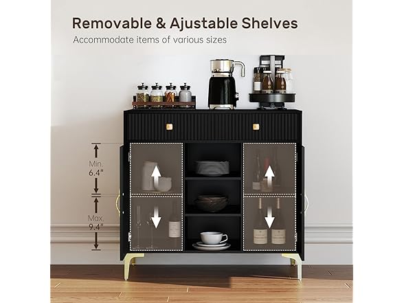 OBEKANN Black Sideboard Buffet Cabinet