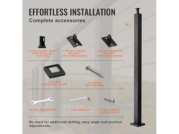 Cable Railing Post, 42" x 2" x 2" Steel Level