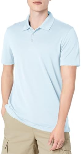 Amazon Essentials Men's Golf Polo Shirt, Short Sleeve, Slim-Fit, Quick-Dry, Light Blue, Small
