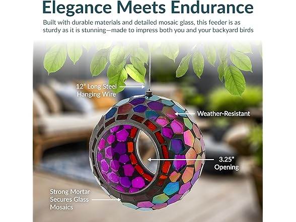 Sunnydaze 6-Inch Glass Mosaic Hanging Bird Feeder