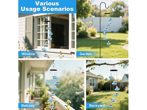 Grebilux Wind Chime Glass Hummingbird Feeder